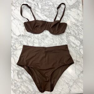CUUP Swim Balconette Top and High Waist Swim Bottom in Brown
